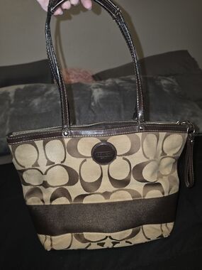 Coach Signature Canvas Tote in Brown and Tan